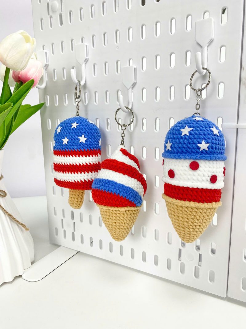 Crochet Pattern PDF and Handmade Toy Keychain for Fourth of July Ice Cream