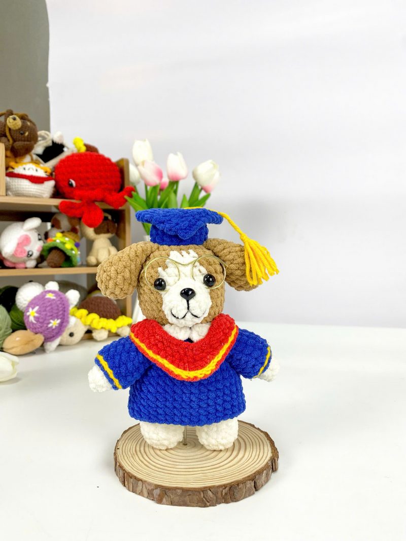 Graduation Dog Crochet Pattern PDF and Handmade Amigurumi Puppy Toy