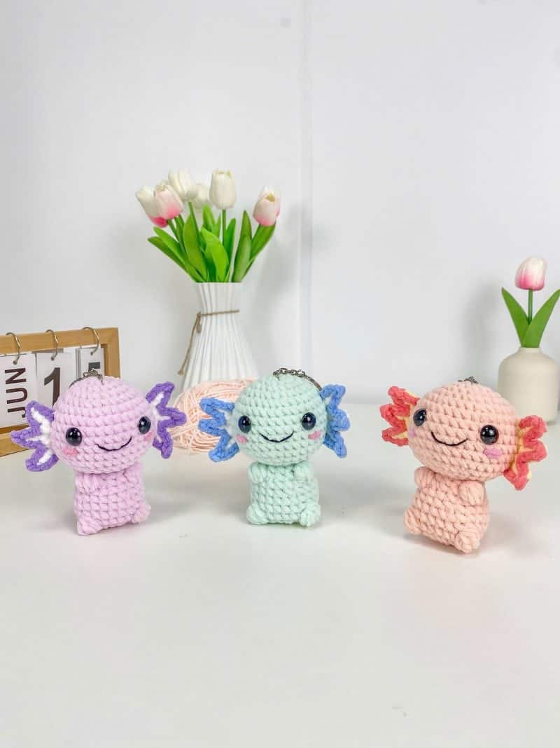 Axolotl Crochet Pattern PDF – Cute Amigurumi Keychain Plush for Beginners