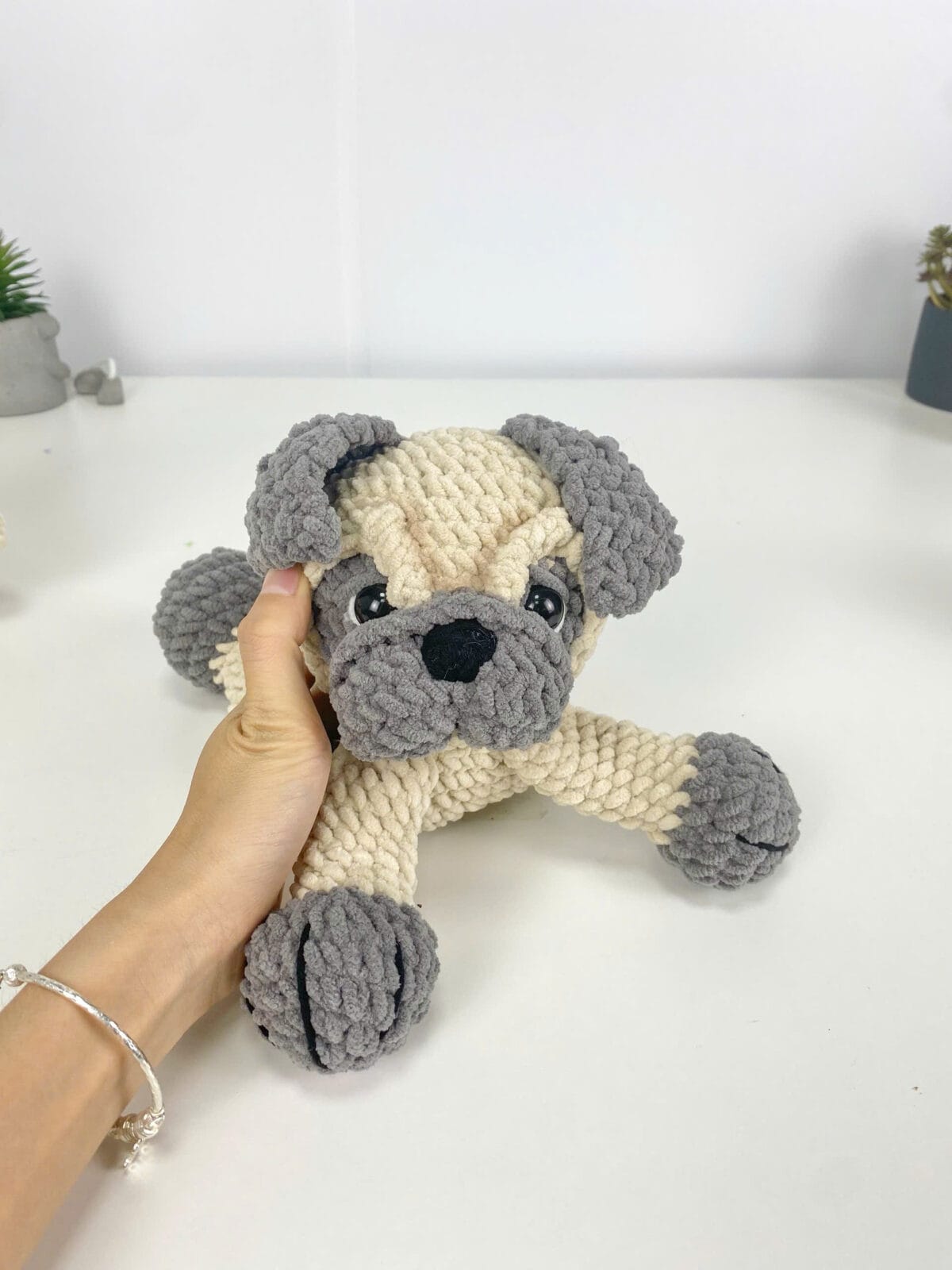 Handmade Pug Dog Crochet Pillow – Soft Amigurumi Hug Plush, Stuffed Animal Toy, Cute Dog Lover Gift, Finished Crochet Plushie - Image 2