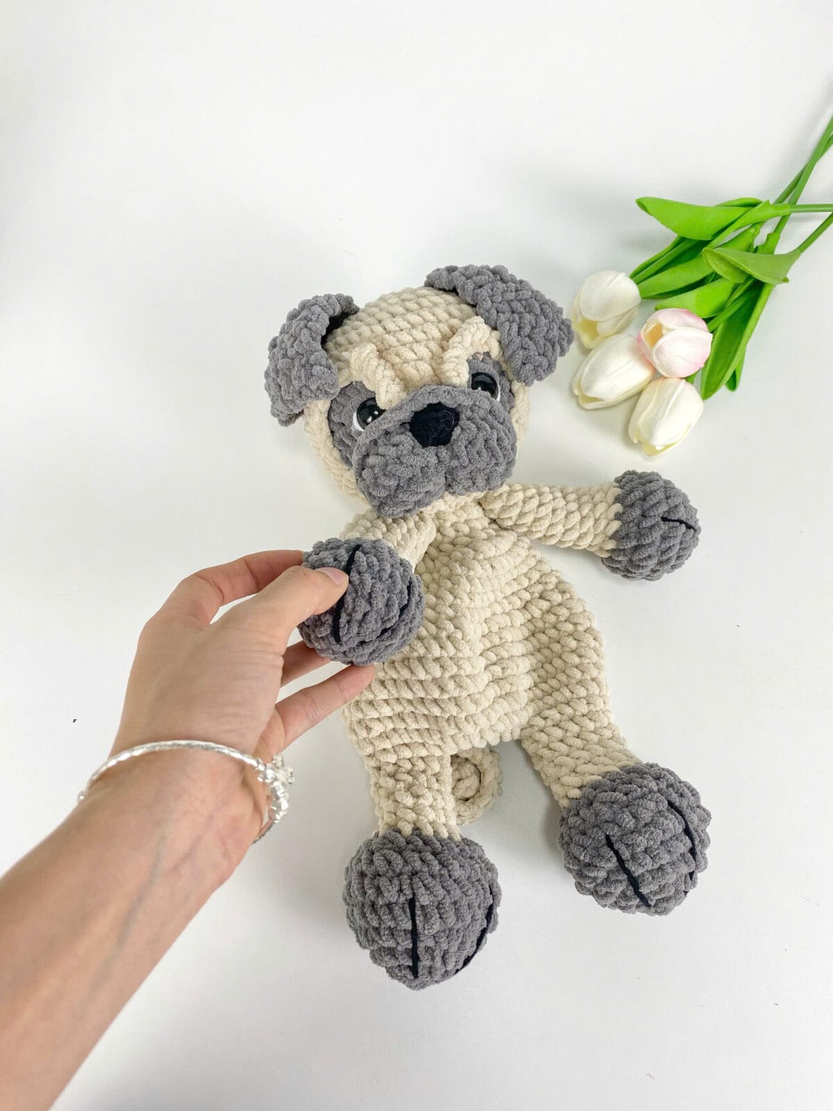 Handmade Pug Dog Crochet Pillow – Soft Amigurumi Hug Plush, Stuffed Animal Toy, Cute Dog Lover Gift, Finished Crochet Plushie - Image 5